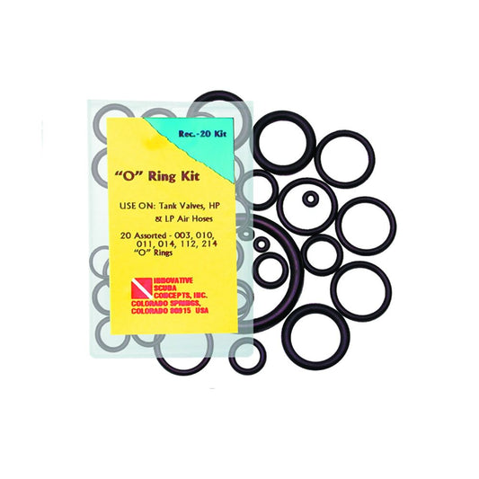 Innovative Scuba Concepts Rec-20 o-ring kit for tank valves, HP and LP air hoses with 20 assorted standard size seals