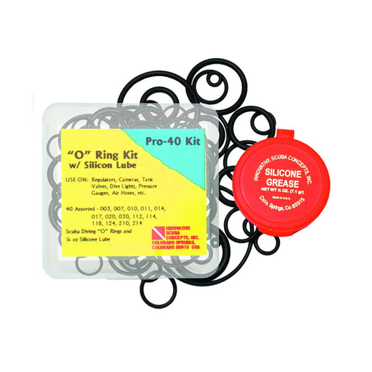 Innovative Scuba Concepts Pro-40 o-ring kit with silicone grease for regulators, cameras, tank valves, dive lights, pressure gauges and air hoses