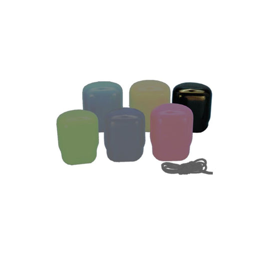 Set of 6 Innovative Scuba Concepts tank boot protectors in assorted muted colors - olive green, teal, beige, purple, gray, and black with lanyard