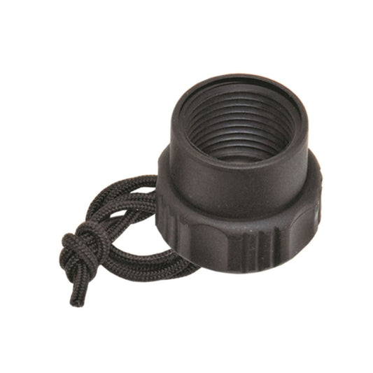 Innovative Scuba Concepts black threaded regulator mouthpiece adapter with lanyard attachment