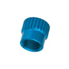 Innovative Scuba Concepts blue anodized aluminum screw-on regulator dust cap with knurled grip surface and internal threading
