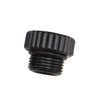 Innovative Scuba Concepts black plastic regulator dust cap with knurled grip surface and male threaded connection
