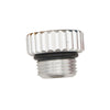 Innovative Scuba Concepts clear plastic regulator dust cap with knurled grip edge, black O-ring seal, and threaded connection