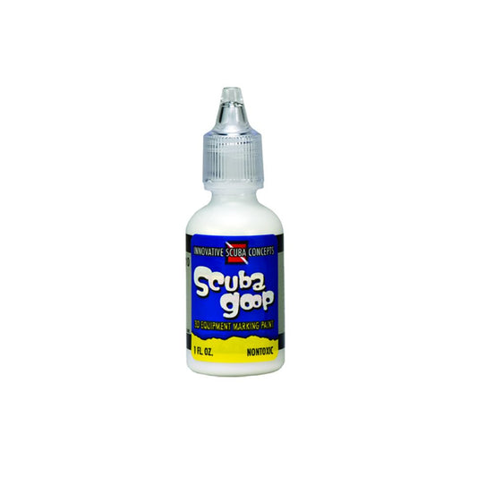 Innovative Scuba Concepts Scuba Goop equipment marking fluid bottle with clear cap and clear body - 1 fl oz non-toxic