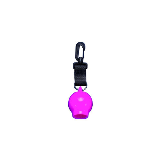Innovative Scuba Concepts pink/magenta retractor with black webbing strap and carabiner clip for diving accessories