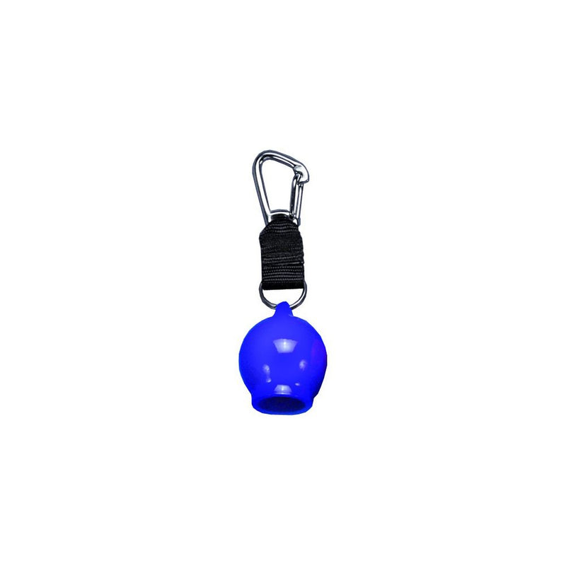 Innovative Scuba Concepts blue retractor with black webbing strap and carabiner clip for diving accessories