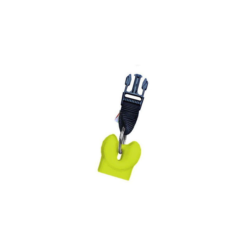 Innovative Scuba Concepts yellow diving accessory retractor with black coiled lanyard and three-prong carabiner clip