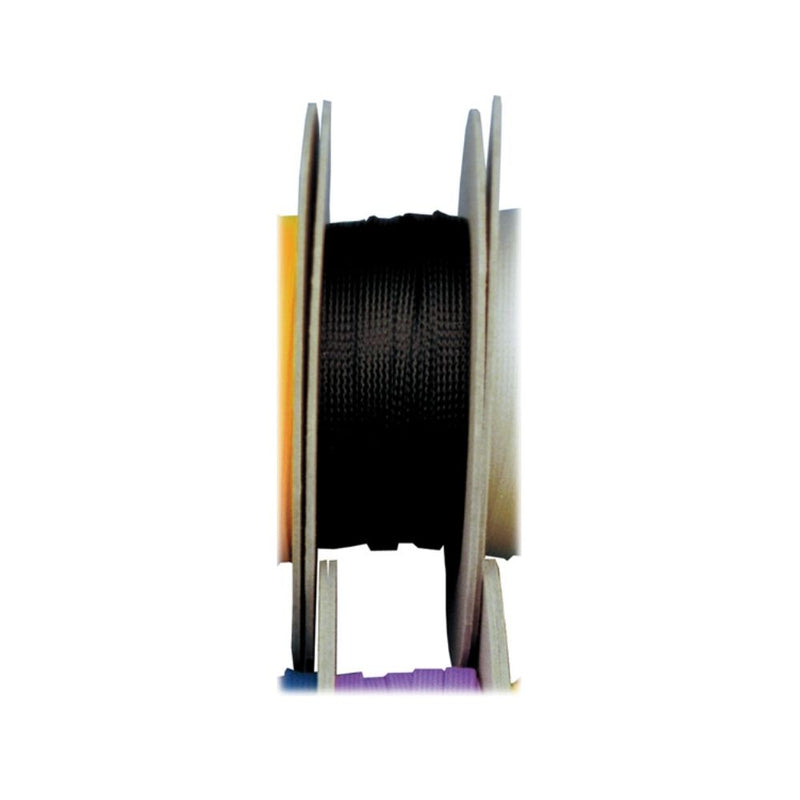 Close-up view of black FlexO hose protection sleeve on spool showing textured surface