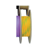 FlexO hose protection sleeves on spool showing purple and yellow colors with green accent