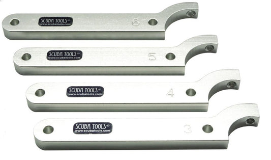 Innovate Scuba Concepts hook spanner wrench set in multiple sizes for professional scuba equipment servicing