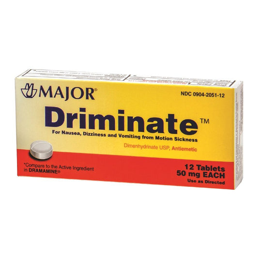 Major Draminate motion sickness tablets 50mg dimenhydrinate antiemetic