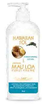 Hawaiian Sol Mau Loa Coconut Oil - natural coconut oil in white bottle with tropical branding