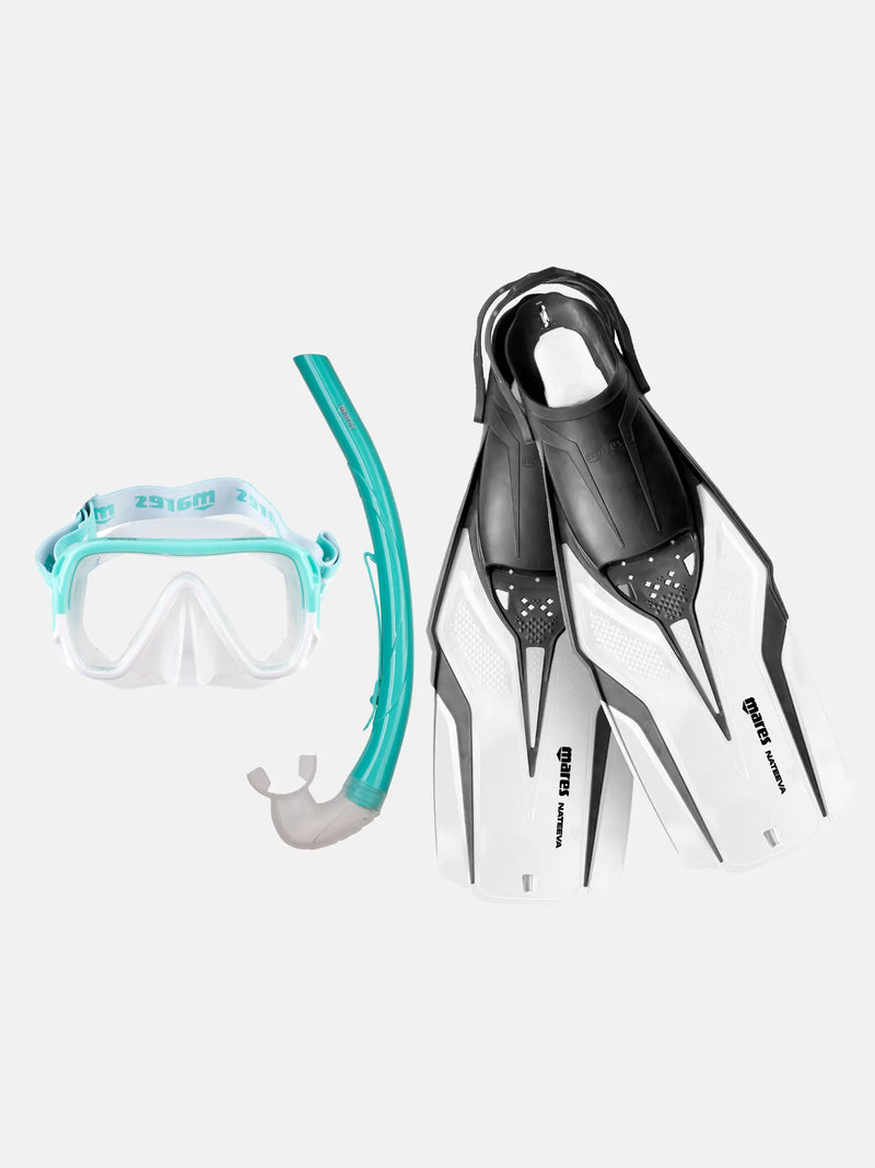 Set Nateeva Keewee, Mask Snorkel Fins Combo, Comfortable All Ages Kit-Scuba Schools of America
