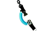 Compact snappy coil with translucent blue tubing and black plastic quick-release buckle, built for streamlined gear attachment.