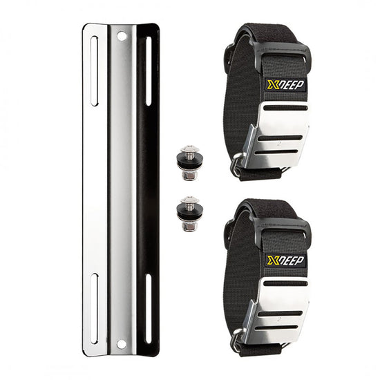 XDEEP Stainless Steel Single Tank Adapter with 2 Stainless Steel Cam Bands – robust steel adapter plate with heavy-duty webbing and stainless cam buckles