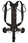 XDEEP STEALTH 2.0 sidemount harness with central weight pocket, no side trim pockets, rear view.