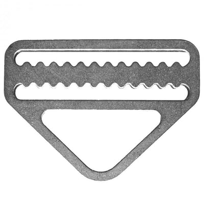 XDEEP Triangle Serrated D-Ring – stainless steel serrated triangular ring designed for secure gear attachment on Stealth sidemount systems