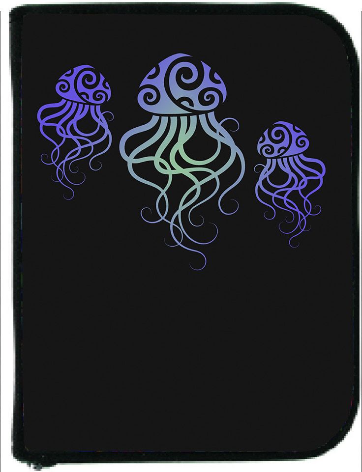 Tribal jellyfish design scuba diving log book cover with artistic purple and teal jellyfish pattern on black background