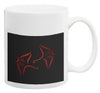 White ceramic mug with black background featuring red diving equipment outline design
