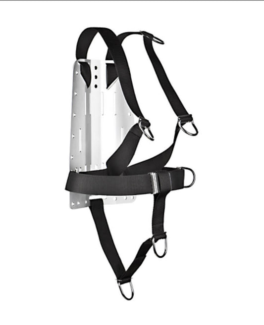 XDEEP standard DIR harness with aluminum backplate, full set, rear view.
