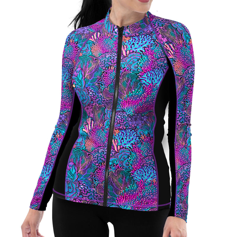 Eco-friendly Full Zip Up Coral Kaleidoscope Rash Guard