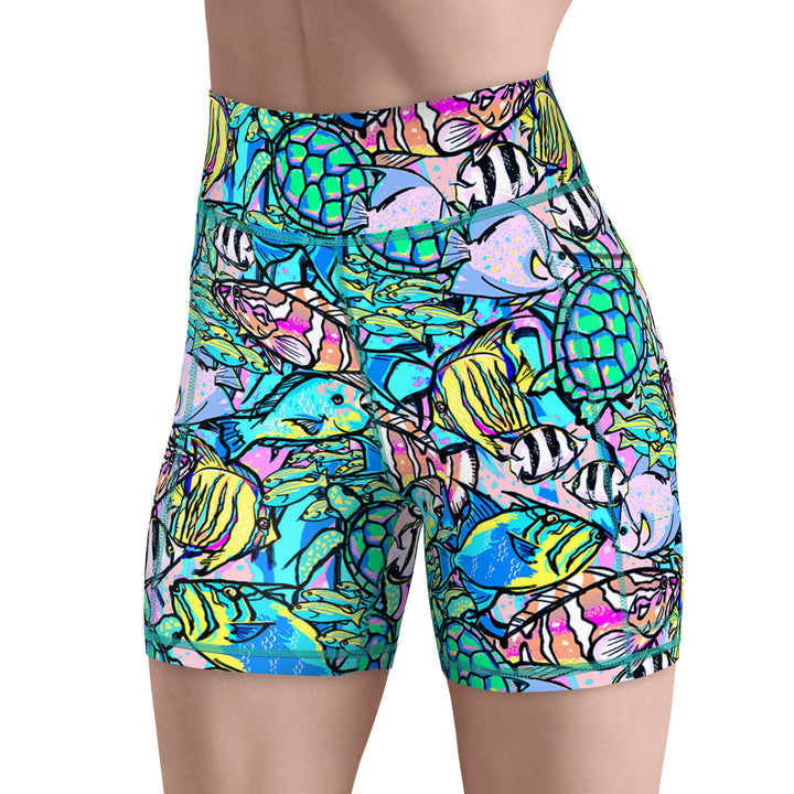Eco-Friendly Neon Fish Frenzy Shorts