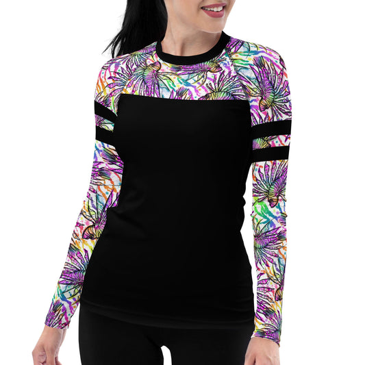 Eco-Friendly White Lionfish Roars Contour Rash Guard