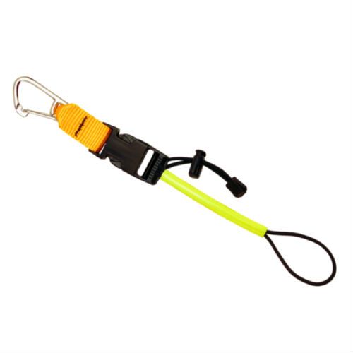Complete dive gear retractor system with orange accent, carabiner clip, and yellow retractable cord