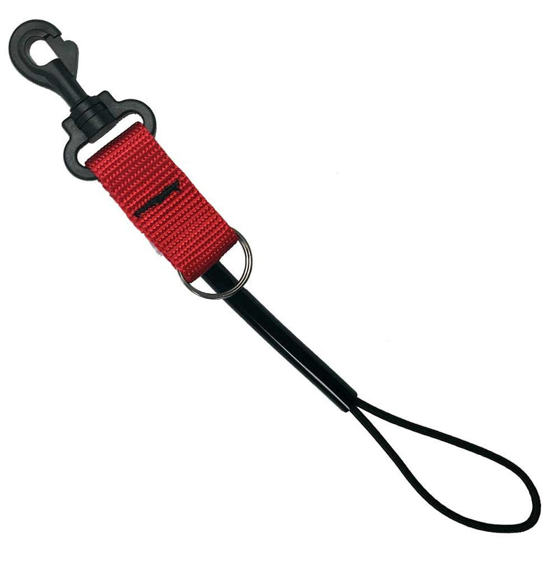 Innovate Scuba Concepts junior plastic spring swivel console lanyard with red webbing section and black plastic snap hook