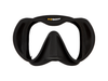 XDEEP black silicone low-profile dive mask with matte black skirt, front view.