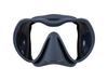 XDEEP gray silicone low-profile dive mask with clear frame and desert sand skirt, front view.