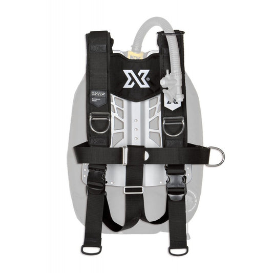 XDEEP NX Series HX Deluxe harness with stainless steel backplate for ZEN/PROJECT, size small, rear view.