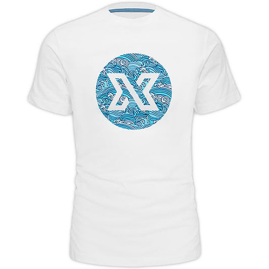 XDEEP black T-shirt with Japanese waves design, unisex straight cut, size XS, front view.