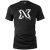 XDEEP black T-shirt with paint brush "X" design, size XXL, front view.