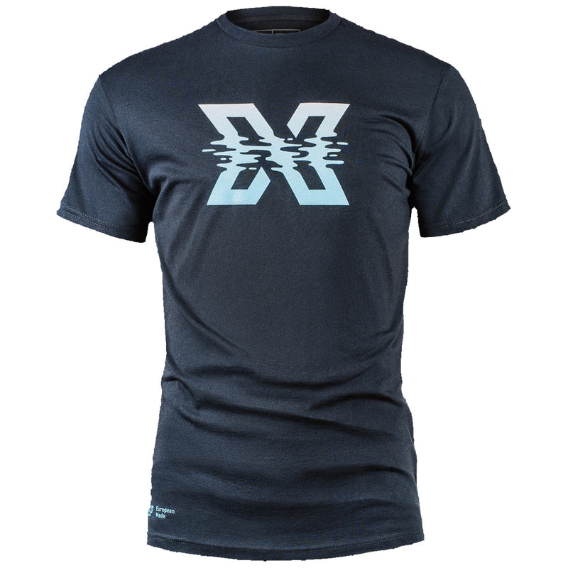XDEEP black T-shirt with wavy "X" design, size XXL, front view.