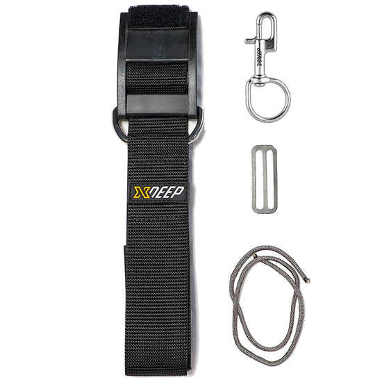 XDEEP Sidemount Tank Band Kit – includes heavy-duty composite cam band, NX large bolt snap, tri-glider, and paracord for one tank setup